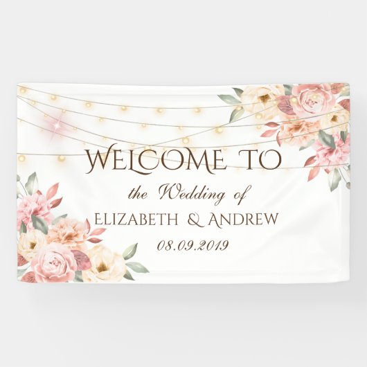 Rustic Chic String Lights Rozen Wedding Banner (Horizontaal)