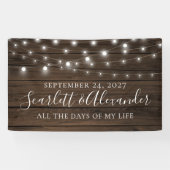 Rustic Chic String Lights Wood Weddenschap Spandoek (Horizontaal)