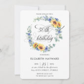 Rustic Chic Sunflower Blue Floral 50th Birthday Kaart (Voorkant)