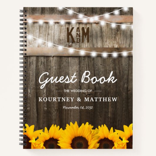 Rustic Chic Sunflower Wedding Guest Book Notitieboek (Voorkant)