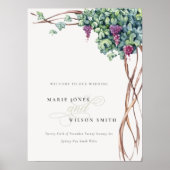 Rustic Chic Waterverf Grapevine Weddenschap Welkom Poster (Voorkant)