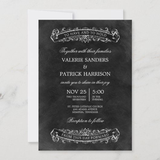 Rustic Chic Wedding Invitation - zwart Kaart (Voorkant)