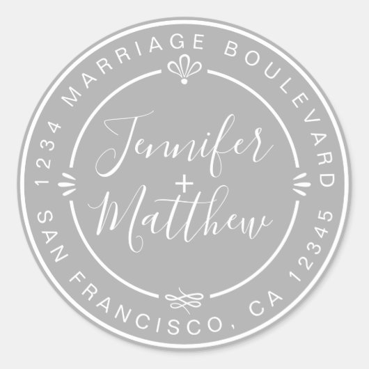 Rustic Chic Wedding Monogram Retouradres grijs Ronde Sticker (Voorkant)