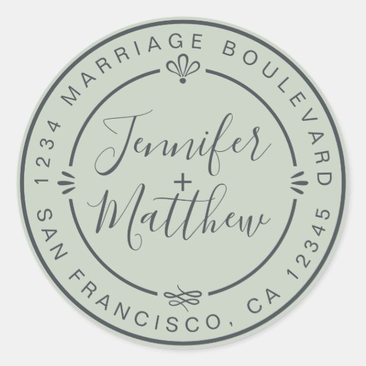 Rustic Chic Wedding Monogram Retouradres Groen Ronde Sticker (Voorkant)