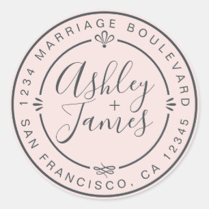 Rustic Chic Wedding Return Address Pastel Pink Ronde Sticker