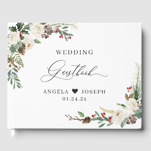 Rustic Chic Winter Floral Holly Berries Wedding Gastenboek (Voorkant)