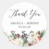 Rustic Chic Winter Floral Wedding Bedankt Ronde Sticker (Voorkant)