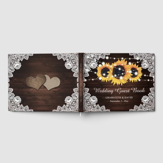 Rustic Chic Wood Lace Sunflower Wedding Guest Book Gastenboek (Volledig)