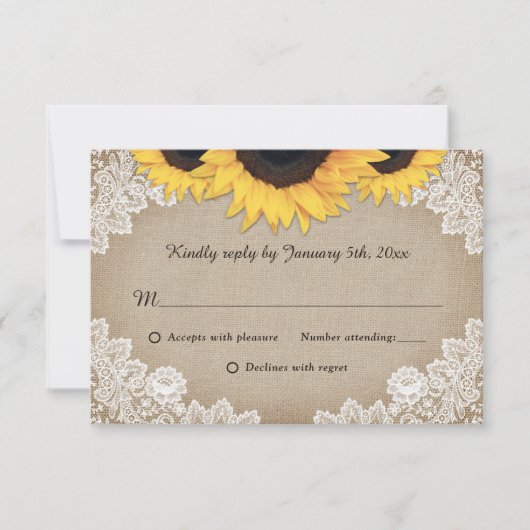 Rustic Chic Wood Lace Sunflower Wedding RSVP (Voorkant)