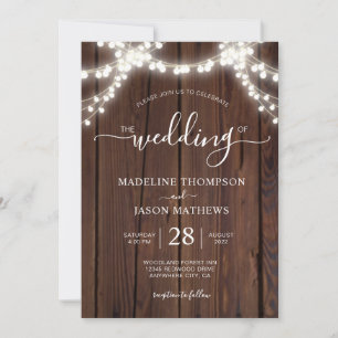 Rustic Chic Wood Light Photo Wedding Invita Kaart