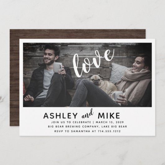 Rustic Chic Wood Photo Engagement Invitation de la (Devant / Derrière)