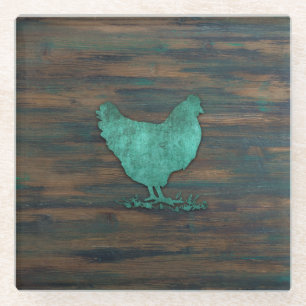 Rustic Chicken (Blauwgroen) Glazen Onderzetter