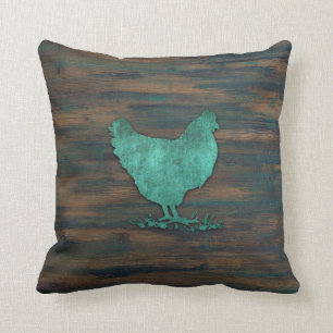 Rustic Chicken (Blauwgroen) Kussen