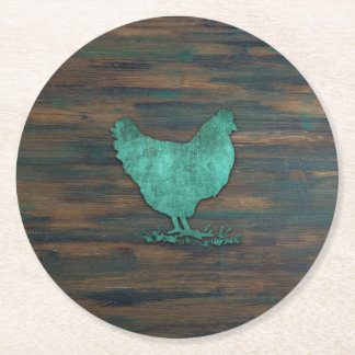 Rustic Chicken (Blauwgroen) Ronde Kartonnen Onderzetter