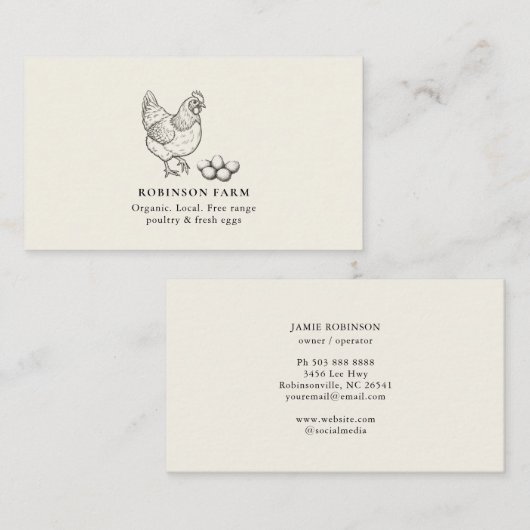 Rustic Chicken Fresh eggs Illustration Farmer  Visitekaartje (Voorkant / Achterkant)