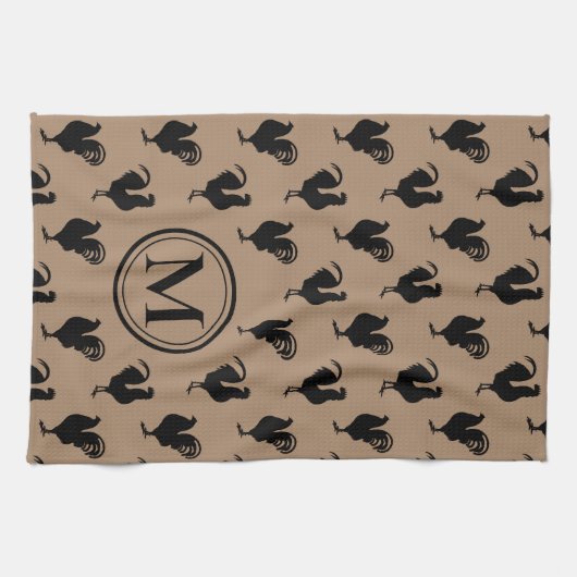 Rustic Chicken n' Rooster Farmhouse Monogram Theedoek (Horizontaal)
