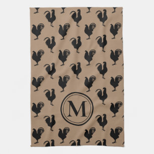 Rustic Chicken n' Rooster Farmhouse Monogram Theedoek