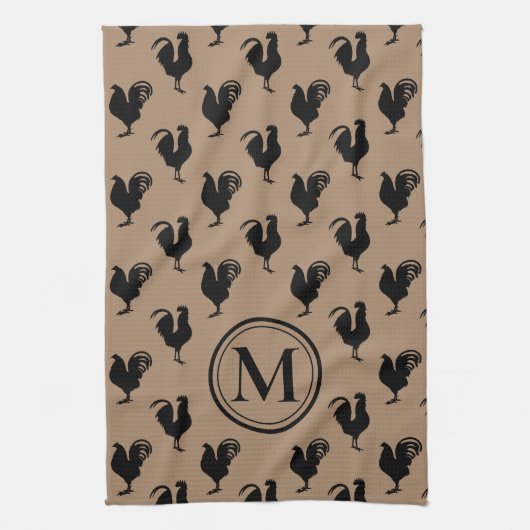 Rustic Chicken n' Rooster Farmhouse Monogram Theedoek (Verticaal)