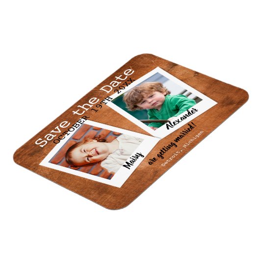 Rustic Childhood Foto's hout sparen de datum Magneet (Linkerzijde)