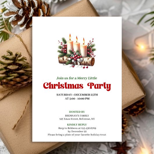 Rustic Christmas Decoration Candles Invitation Kaart
