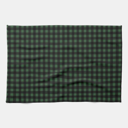 Rustic Christmas Green & Black Buffalo Plaid Theedoek (Horizontaal)
