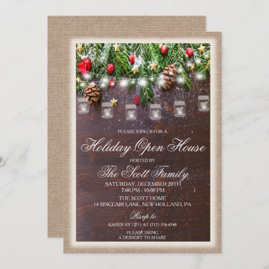 Rustic Christmas Holiday Open House Invitation (Devant / Derrière)