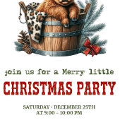 Rustic Christmas invitation with highland cow art