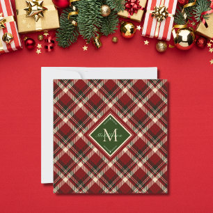 Rustic Christmas Monogram Red Plaid platte Kaart