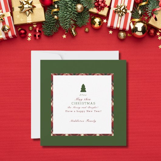 Rustic Christmas Monogram Red Plaid platte Kaart