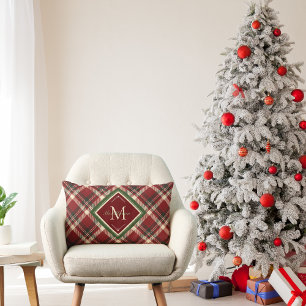 Rustic Christmas Monogram Rood Groen Plakken Kussen