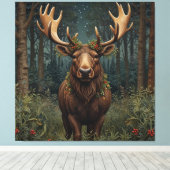 Rustic Christmas moose deer boho woodland forest  Canvas Afdruk (Insitu (Houten vloer))