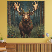 Rustic Christmas moose deer boho woodland forest  Canvas Afdruk (Insitu (Woonkamer))