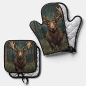 Rustic Christmas moose deer boho woodland forest Ovenwant & Pannenlap Set (Voorkant / Achterkant)