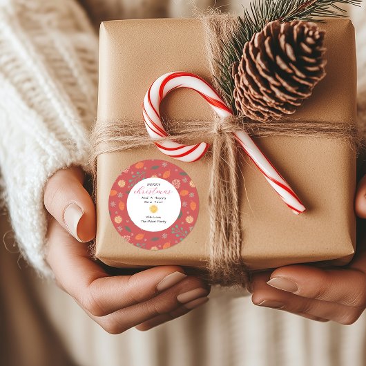 Rustic Christmas Nature Pattern Ronde Sticker