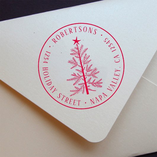 Rustic Christmas Pine Tree Return Address Rubberstempel