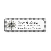 Rustic Christmas Plaid Snowflake Retouradres Etiket (Voorkant)