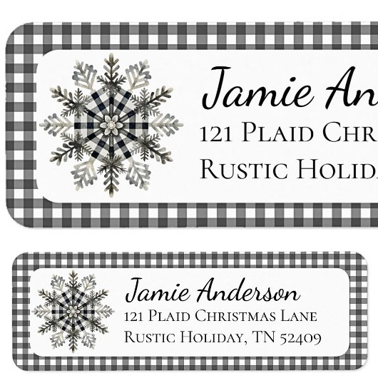 Rustic Christmas Plaid Snowflake Retouradres Etiket