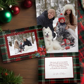Rustic Christmas Plaid w/Poinsettia & Pine Photo Drieluik Wenskaart