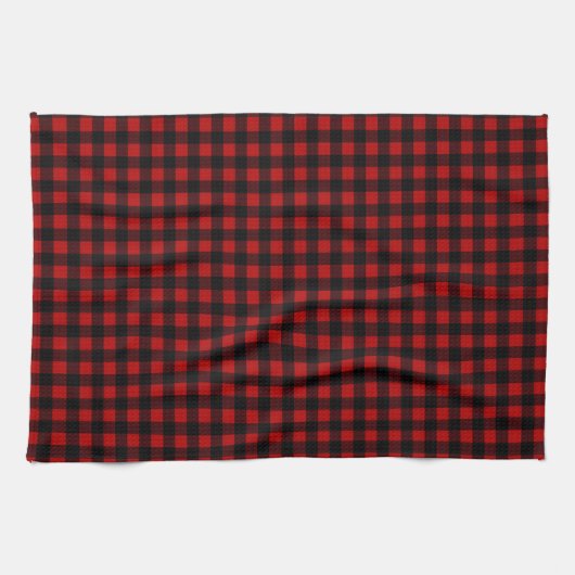 Rustic Christmas Red & Black Buffalo Plaid Theedoek (Horizontaal)