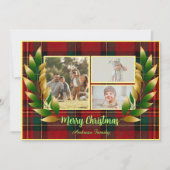 Rustic Christmas Red Green Rustic 3 Photo Feestdagenkaart (Voorkant)