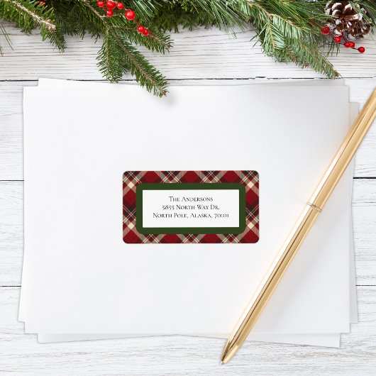 Rustic Christmas Red Green Tartan Plaid Address Etiket