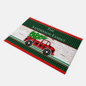 Rustic Christmas Red Truck Green Buffalo Plaid Deurmat (Schuin)