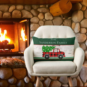 Rustic Christmas Red Truck Green Buffalo Plaid Kussen