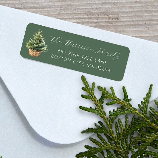 Rustic Christmas Tree In Basket Address Etiket