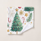 Rustic Christmas trees red green gold bath towel (Gant de toilette)