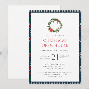 Rustic Christmas Wreath Open House Party Kaart