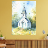 Rustic Church Path in Wildflower Meadow Canvas Afdruk (Insitu (Woonkamer))