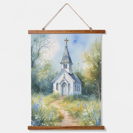 Rustic Church Path in Wildflower Meadow Hangend Wandkleed (Voorkant)