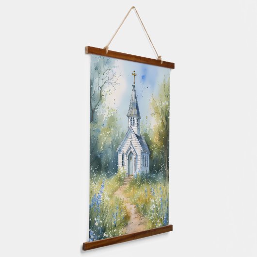 Rustic Church Path in Wildflower Meadow Hangend Wandkleed (Gebogen)