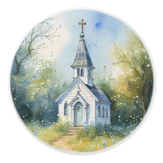 Rustic Church Path in Wildflower Meadow Keramische Knop (Voorkant)